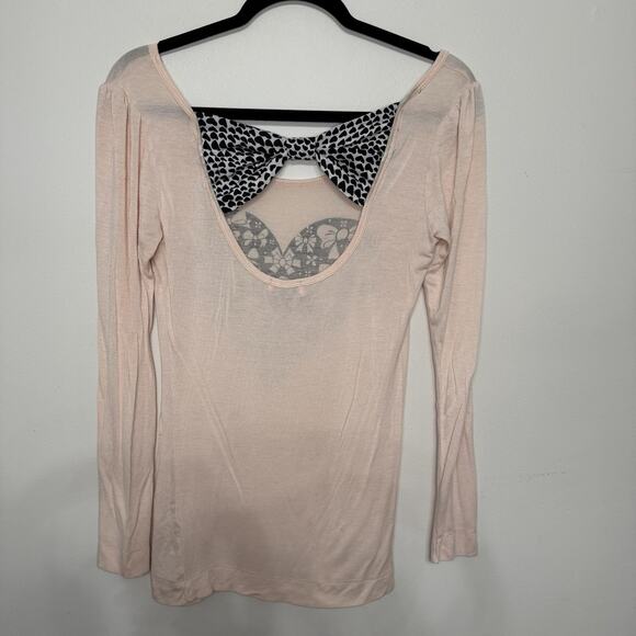 SugarHigh Y2K Medium Retro Pink Polka Dot Back Bow Detail Long Sleeve Shirt - Picture 2 of 3